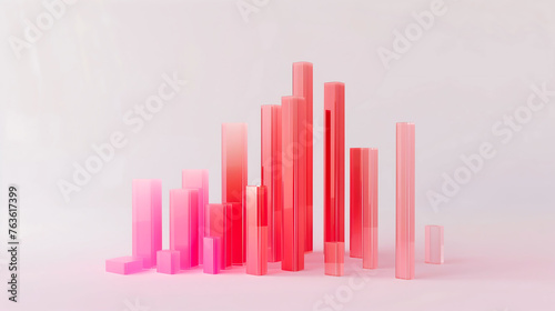 Abstract Pink and Red Plexiglass Bar Chart on White