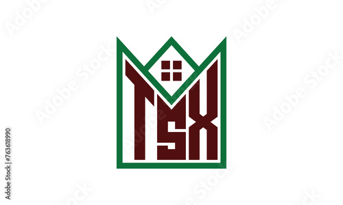 TSX initial letter real estate builders logo design vector. construction, housing, home marker, property, building, apartment, flat, compartment, business, corporate, house rent, rental, commercial photo
