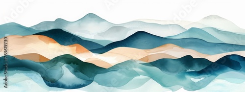 Abstract water ocean and hills waves, blue, tan, teal texture. Fall autumn earthy water wave web banner Graphic Resource as background for wave abstract. Illustration backdrop for copy space text