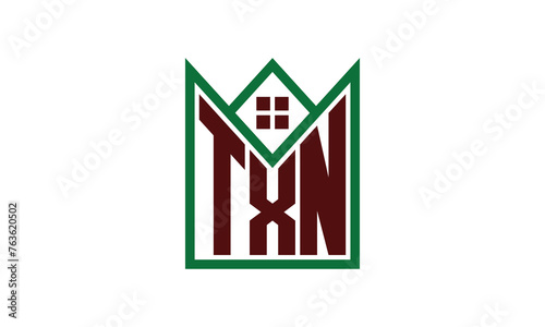 TXN initial letter real estate builders logo design vector. construction, housing, home marker, property, building, apartment, flat, compartment, business, corporate, house rent, rental, commercial