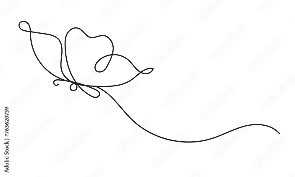 Butterfly in One continuous line drawing. Beautiful flying moth for wellbeing beauty or spa salon logo and divider concept in simple linear style. Editable stroke. Isolated on white background Butterfly in One continuous line drawing. Beautiful flying moth for wellbeing beauty or spa salon logo and divider concept in simple linear style. Editable stroke. Isolated on white background