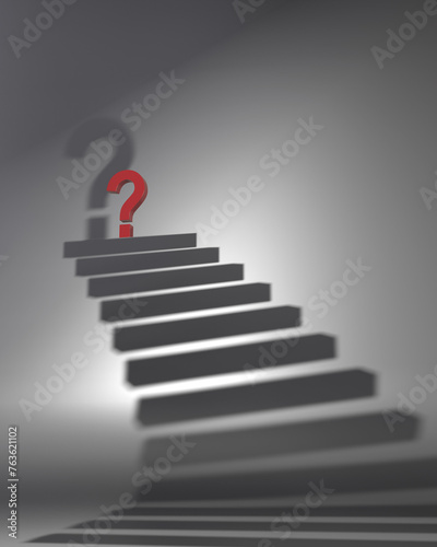 Red Question Mark At the Top of a Shadow Set of Stairs