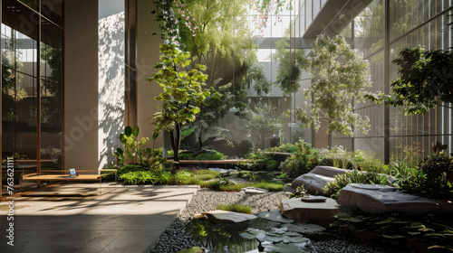 Nature-Inspired Interior  Capture an interior space that incorporates elements of nature  such as biophilic design principles or indoor gardens. Generative AI