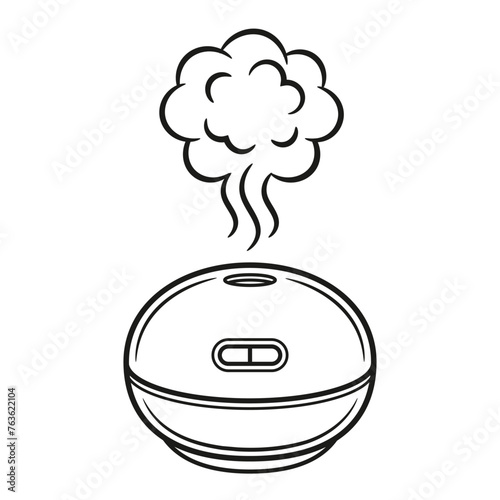 Aroma diffuser essential oil, humidifier purifier air, home steam cleaner device line icon. Aromatherapy, fragrance diffusion. Electric humidify ionizer appliance, cleaning water vapor indoor. Vector