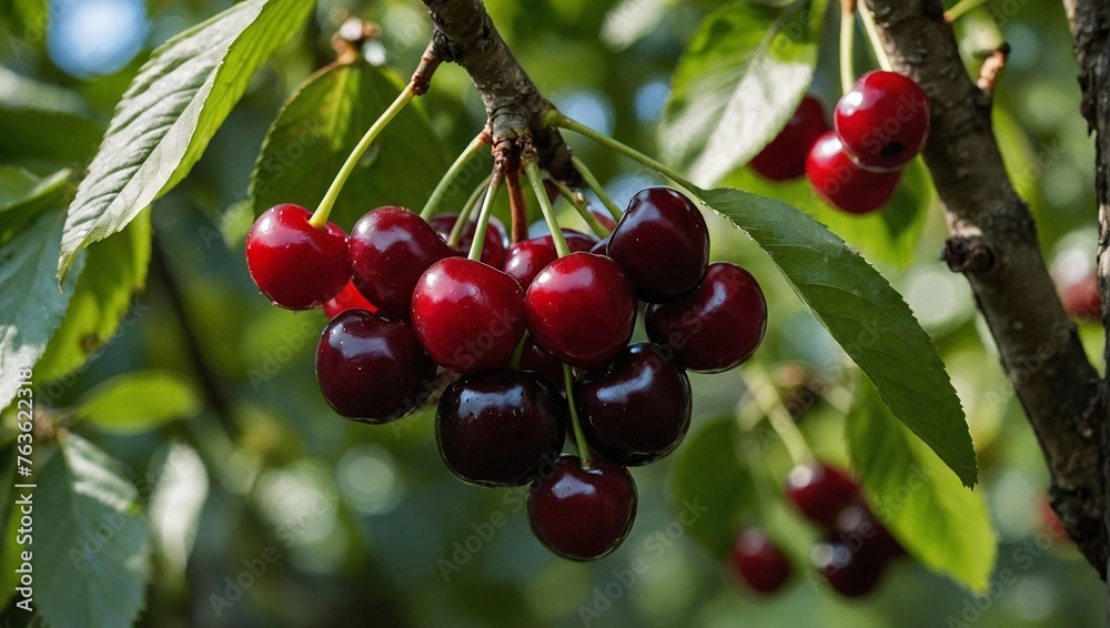 Ripe cherries standing on the branch of the tree Ripe cherries standing on the branch of the tree