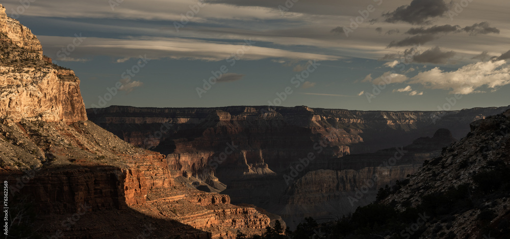 Soft Morning Light Begins to Break Up The Shadows In The Lower Canyon