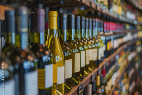 Wide selection of fine wines on shelves in a store