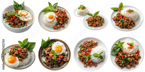 Set of Fired pork Basil png mockup in 3d without backoground for decoration.