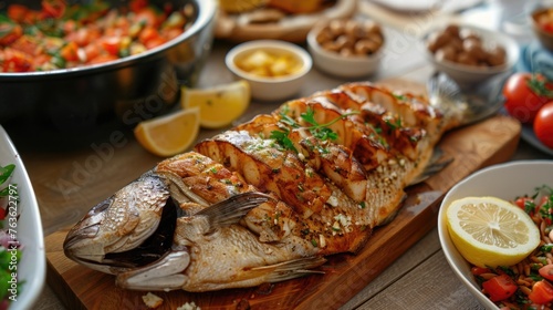 Preparing a variety of fish dishes for Saint Joseph's Day feast, showcasing Mediterranean cuisine traditions