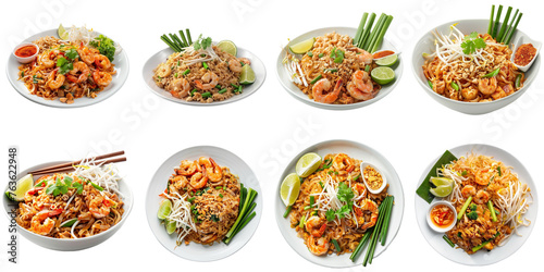 Pad thai noodle png isolated set in 3d transparent using for presentation.