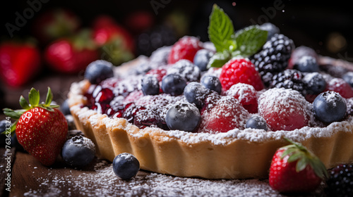 Fresh Berry Tart Topped with Powdered Sugar