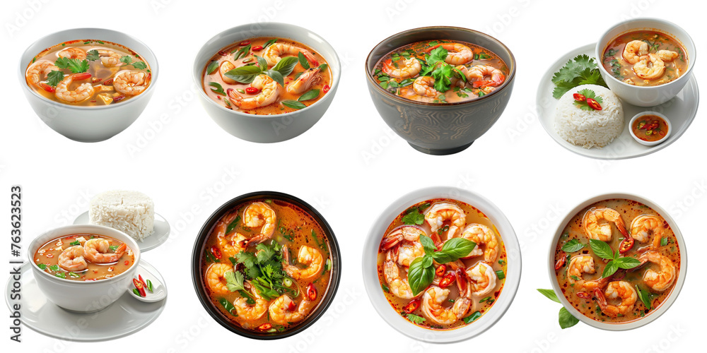 Thai spicy soup tomyum png isolated set in 3d transparent using for presentation. Thai spicy soup tomyum png isolated set in 3d transparent using for presentation.