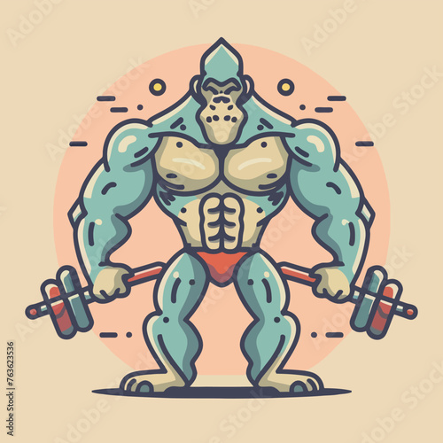 red white black modern style minimalist lines of a strong muscle pose strong body builder anatomy man at gym with bundle Doing exercises in all body positions using different gym equipment