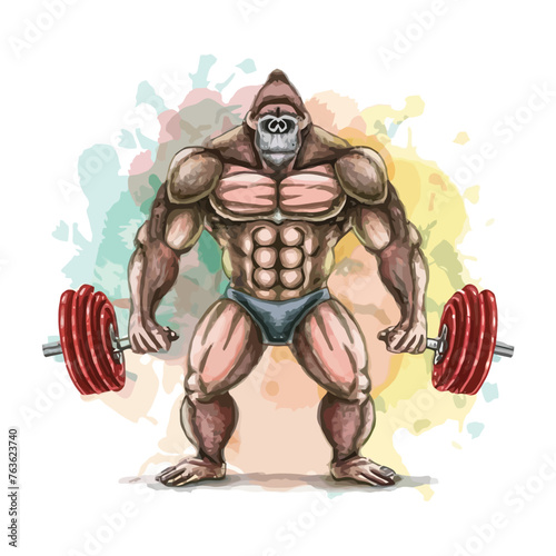 red white black modern style minimalist lines of a strong muscle pose strong body builder anatomy man at gym with bundle Doing exercises in all body positions using different gym equipment