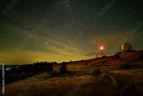 Wasserkuppe with radome at night, Hesse, Germany, Europe