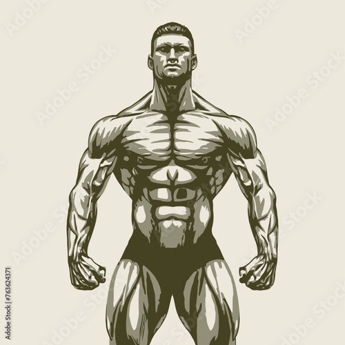 red white black modern style minimalist lines of a strong muscle pose strong body builder anatomy man at gym with bundle Doing exercises in all body positions using different gym equipment
