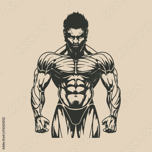 red white black modern style minimalist lines of a strong muscle pose strong body builder anatomy man at gym with bundle Doing exercises in all body positions using different gym equipment