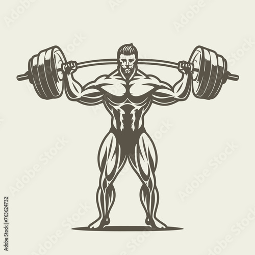 red white black modern style minimalist lines of a strong muscle pose strong body builder anatomy man at gym with bundle Doing exercises in all body positions using different gym equipment