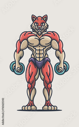 red white black modern style minimalist lines of a strong muscle pose strong body builder anatomy man at gym with bundle Doing exercises in all body positions using different gym equipment