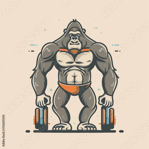 red white black modern style minimalist lines of a strong muscle pose strong body builder anatomy man at gym with bundle Doing exercises in all body positions using different gym equipment © hesh