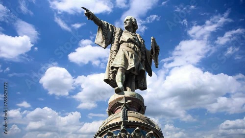 Christopher Columbus  Statue Time Lapse in Barcelona, Spain photo