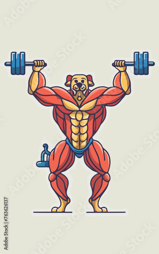 red white black modern style minimalist lines of a strong muscle pose strong body builder anatomy man at gym with bundle Doing exercises in all body positions using different gym equipment