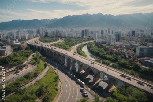 Aerial view of city bridge road view