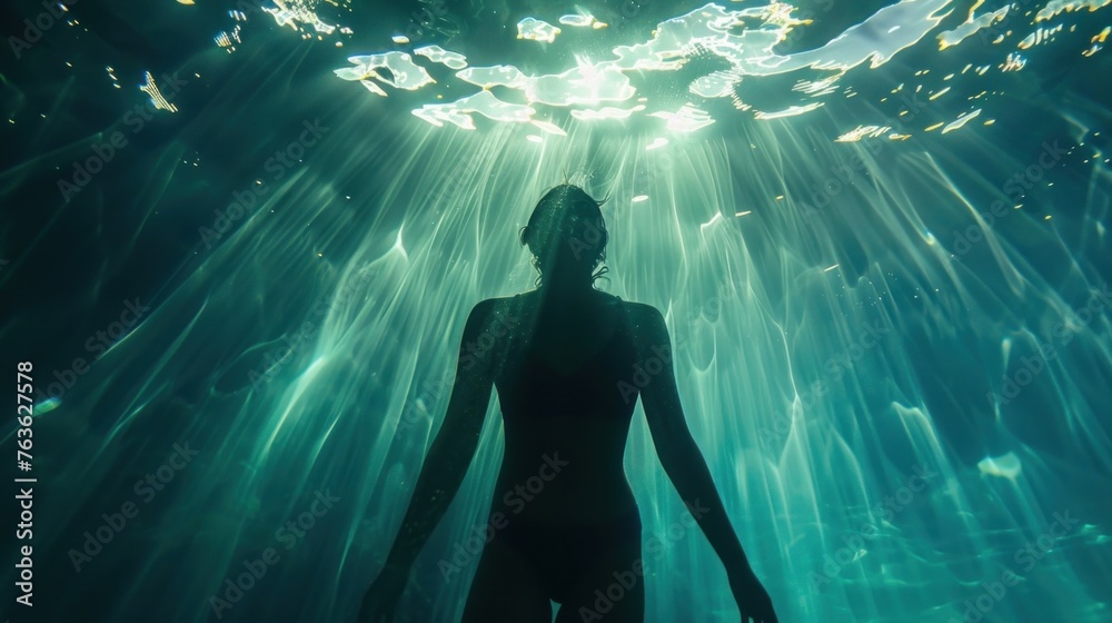 Underwater texture with person silhouette