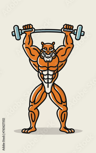 red white black modern style minimalist lines of a strong muscle pose strong body builder anatomy man at gym with bundle Doing exercises in all body positions using different gym equipment
