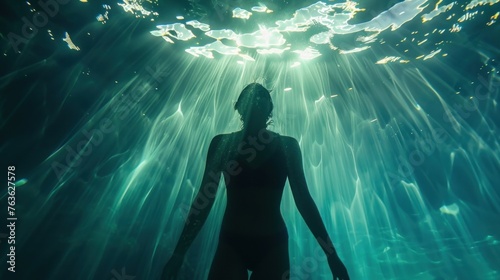 Underwater texture with person silhouette