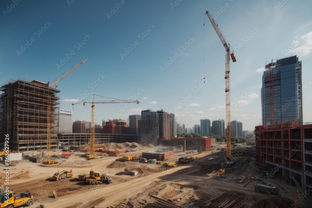Development of city building construction sites and tower crane and heavy equipment