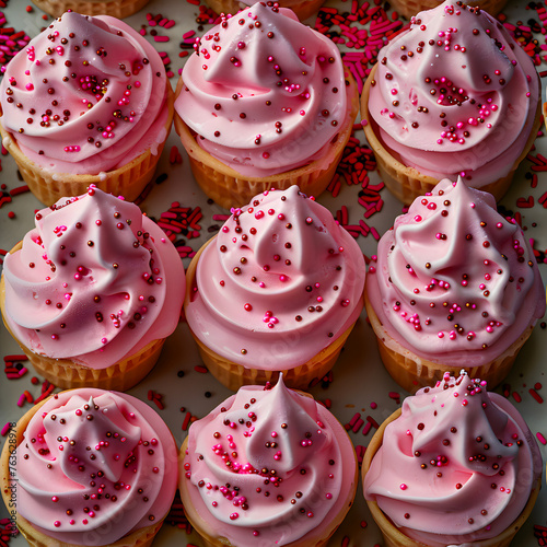 Strawberry Ice Cream Seamless Pattern with Rainbow Sprinkles for Backgrounds, Wallpapers, Textile, and Gift Wrap Design photo