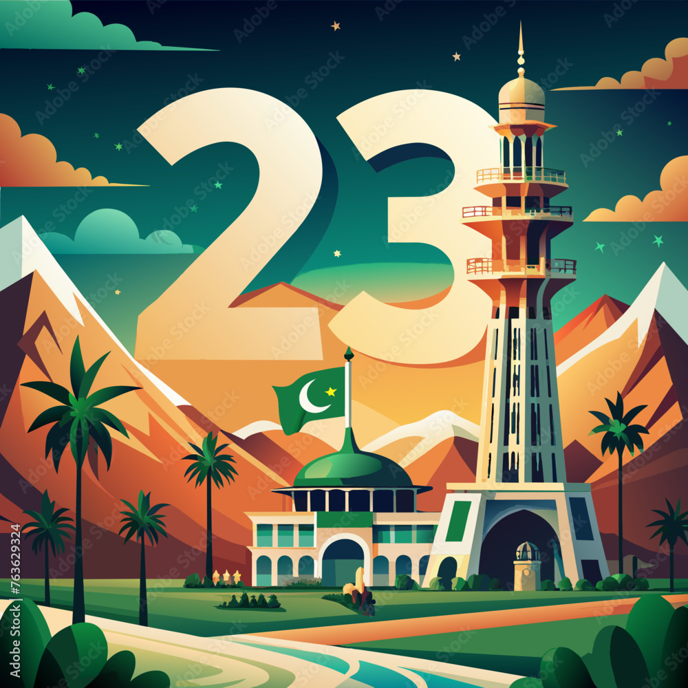 23 March Pakistan Resolution Day. Happy Pakistan Day. National Holiday Vector Illustration Post.