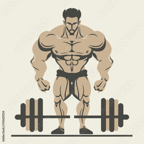 red white black modern style minimalist lines of a strong muscle pose strong body builder anatomy man at gym with bundle Doing exercises in all body positions using different gym equipment
