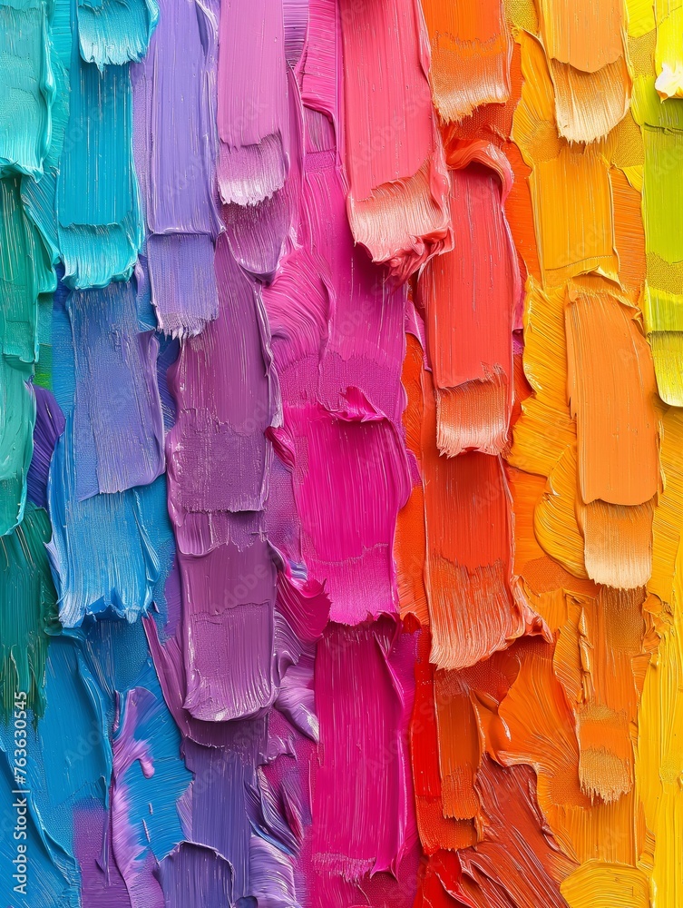 Closeup of abstract rough colorful multicolored rainbow colors art painting texture