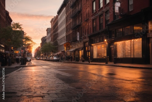 Empty street at sunset on the street of New York city