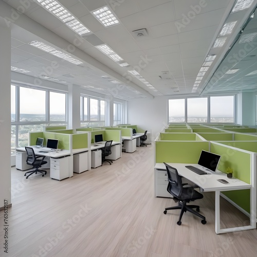 Modern Corporate Office Space With Desks and Computers During Daylight