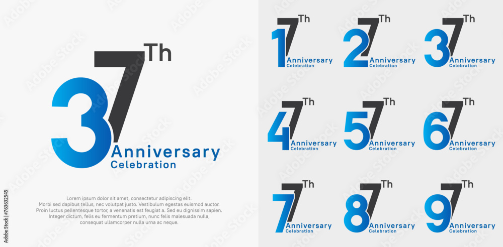 anniversary vector design set with blue and black color for special moment celebration anniversary vector design set with blue and black color for special moment celebration