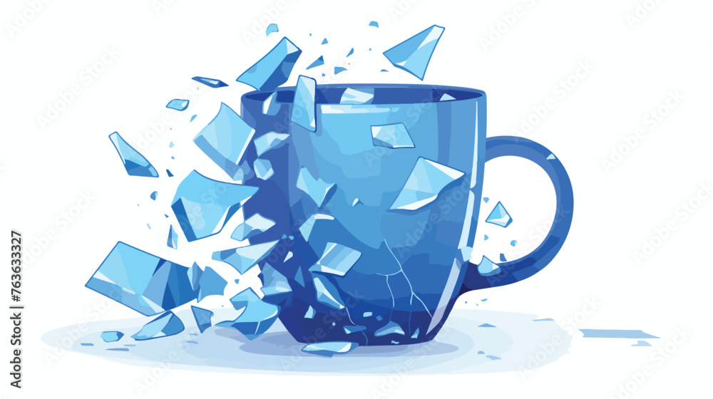 Blue broken shattered cup or mug icon flat vector i - obrazy, fototapety, plakaty 