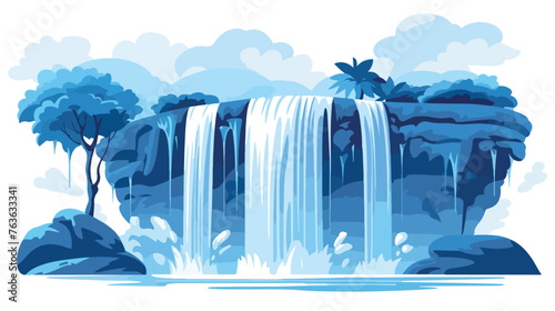 Blue high waterfall flat style vector illustration