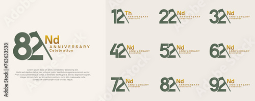 anniversary logotype vector set. green and gold color with slash for celebration day