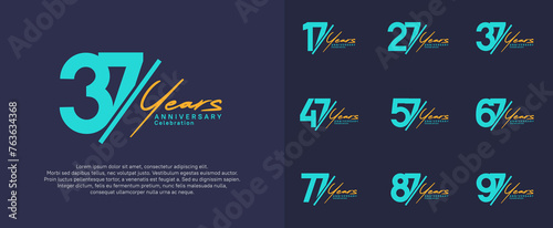anniversary logotype vector design with slash and orange handwriting blue color for special day photo