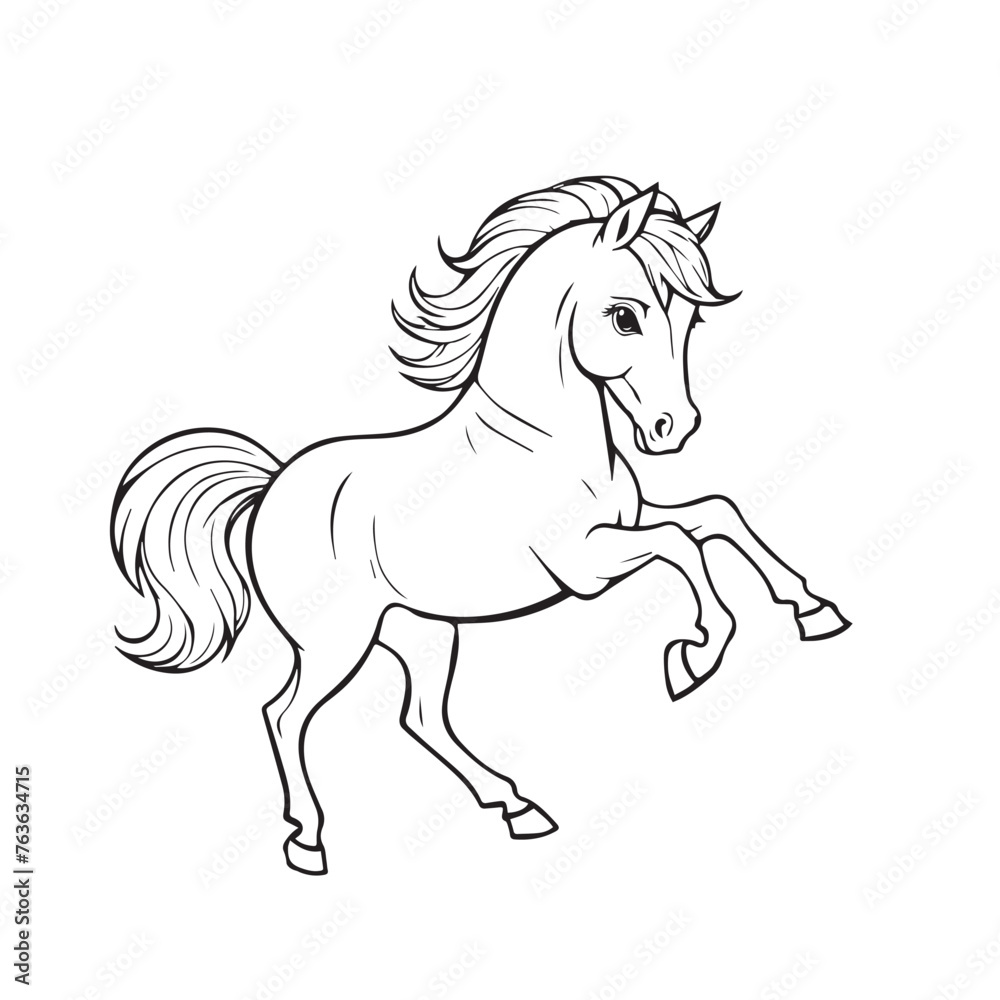 Obraz premium Beautiful hand-drawn vector illustration of funny horse isolated on a white background for coloring book for children