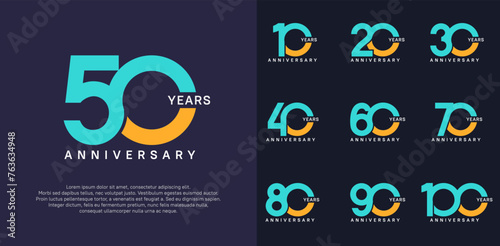 anniversary logotype vector set with blue and yellow color for special celebration day