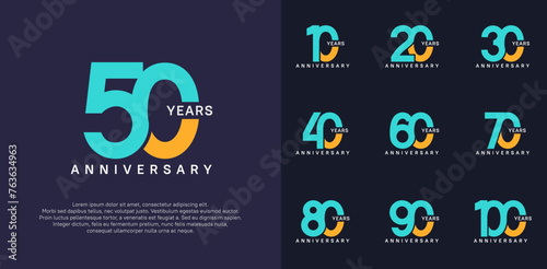anniversary logotype vector set with blue and yellow color for special celebration day photo
