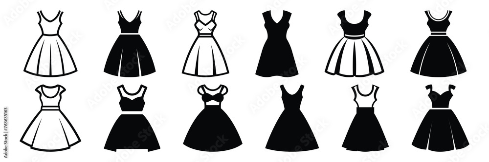 Φωτογραφία Woman dress fashion silhouettes set, large pack of vector silhouette design, iso