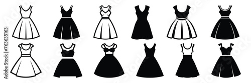 Woman dress fashion silhouettes set, large pack of vector silhouette design, isolated white background
