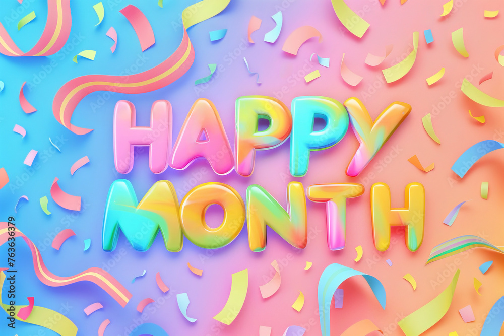 Happy month colorful rainbow 3D banner, pride month conceptual image Happy month colorful rainbow 3D banner, pride month conceptual image