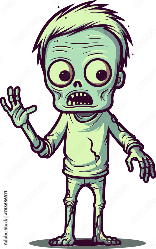 Immutable Vector Drawing of a Zombie with Tattered Cargo Pants That Seems Immune to the Ravages of Time