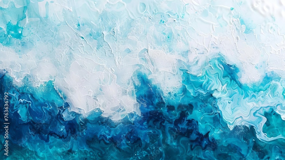 Abstract Ocean Wave Texture in Blue, Aqua, and Teal with Foamy White Crests